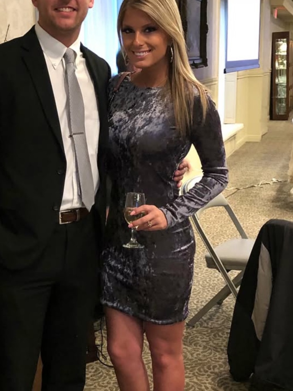 Velvet Long-Sleeve Bodycon Dress in Smoky Navy